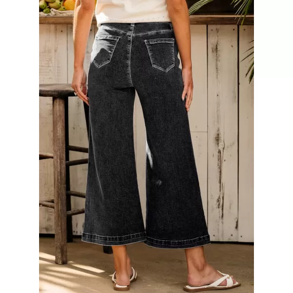 Sidefeel Womens Wide Leg Jeans High Waisted Stretchy Barrel Denim PantsBlack