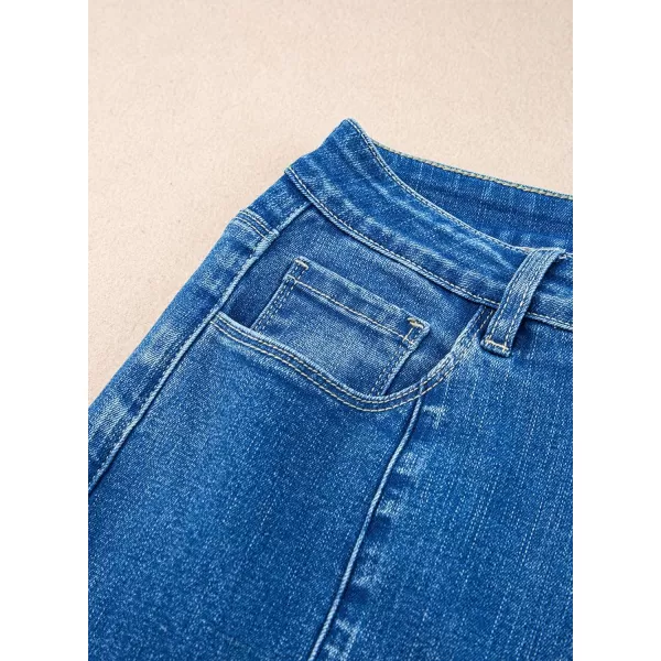 Sidefeel Womens Wide Leg Jeans High Waisted Stretchy Barrel Denim PantsBlue