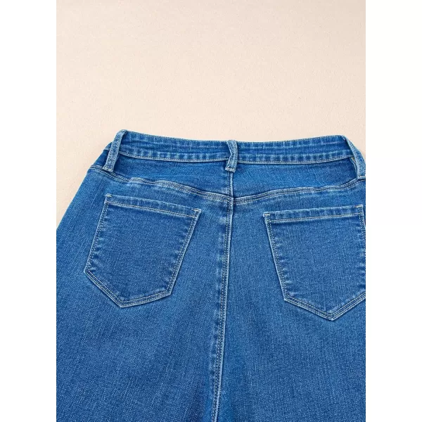 Sidefeel Womens Wide Leg Jeans High Waisted Stretchy Barrel Denim PantsBlue