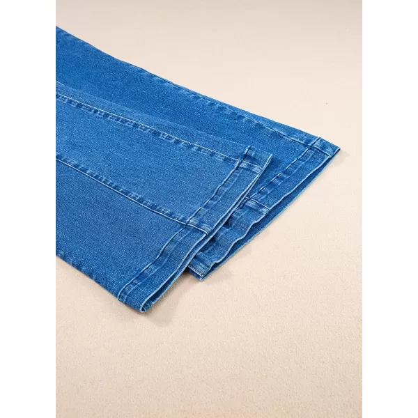 Sidefeel Womens Wide Leg Jeans High Waisted Stretchy Barrel Denim PantsBlue