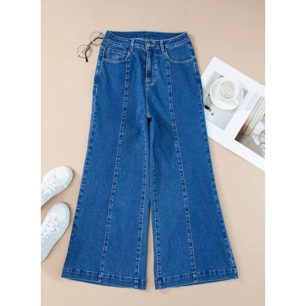Sidefeel Womens Wide Leg Jeans High Waisted Stretchy Barrel Denim PantsBlue