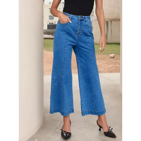 Sidefeel Womens Wide Leg Jeans High Waisted Stretchy Barrel Denim PantsBlue