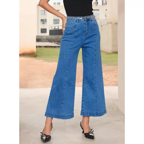 Sidefeel Womens Wide Leg Jeans High Waisted Stretchy Barrel Denim PantsBlue