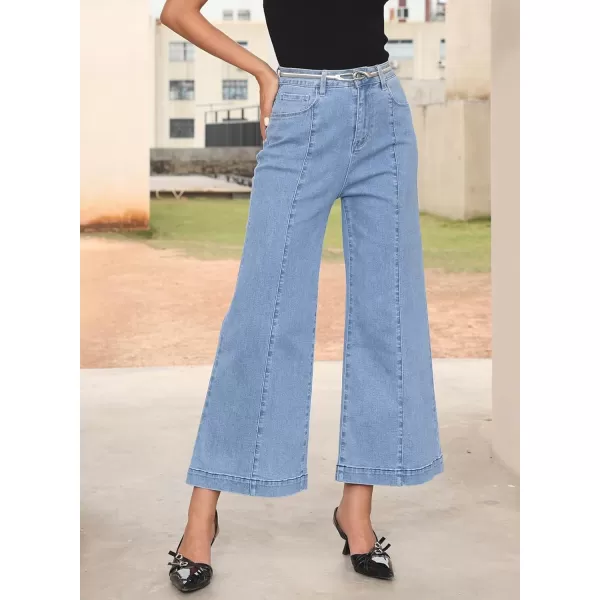 Sidefeel Womens Wide Leg Jeans High Waisted Stretchy Barrel Denim PantsLight Blue