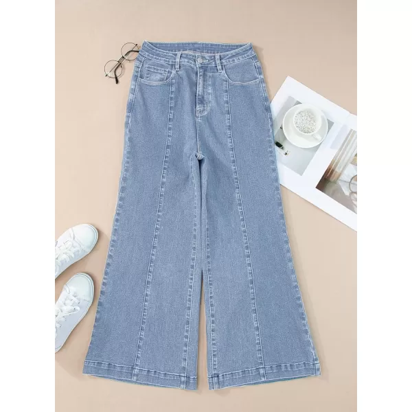 Sidefeel Womens Wide Leg Jeans High Waisted Stretchy Barrel Denim PantsLight Blue