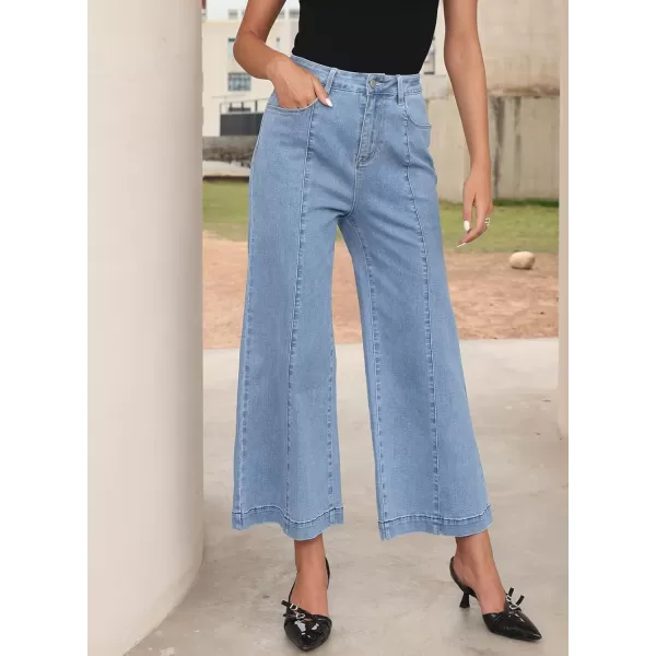 Sidefeel Womens Wide Leg Jeans High Waisted Stretchy Barrel Denim PantsLight Blue