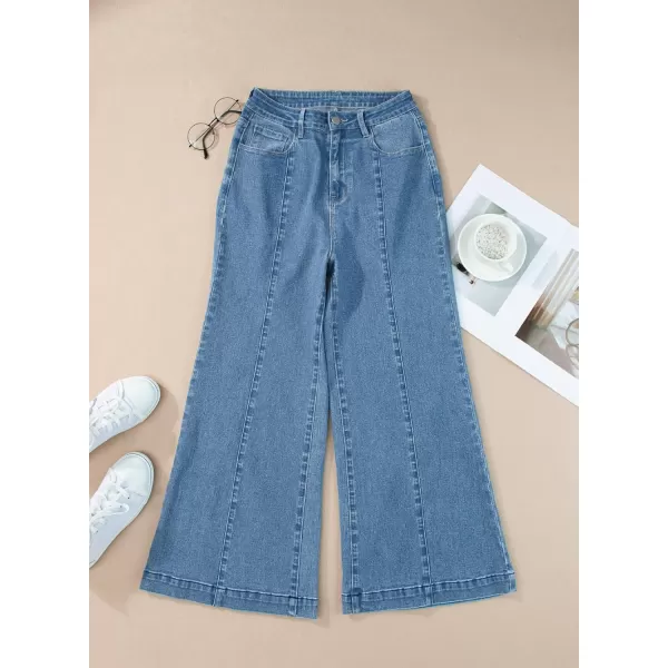Sidefeel Womens Wide Leg Jeans High Waisted Stretchy Barrel Denim PantsSky Blue