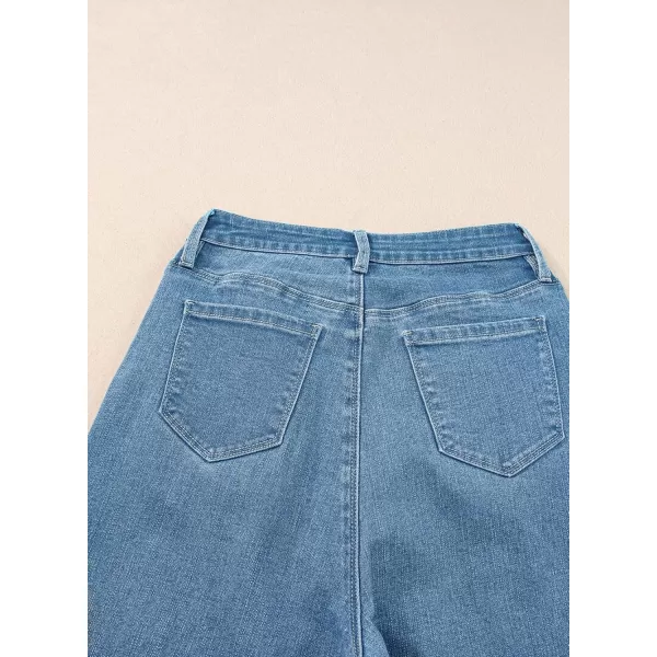 Sidefeel Womens Wide Leg Jeans High Waisted Stretchy Barrel Denim PantsSky Blue