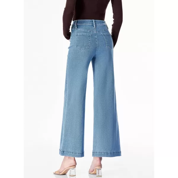 Sidefeel Womens Wide Leg Jeans High Waisted Stretchy Barrel Denim PantsSky Blue