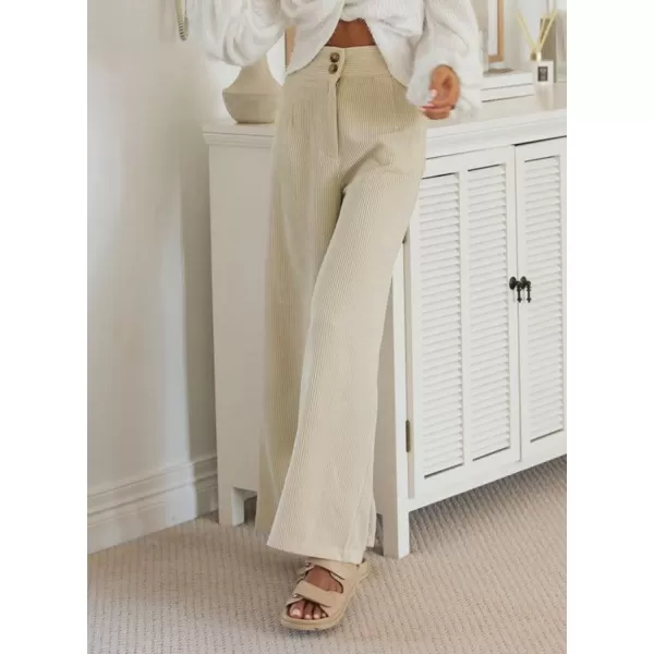 imageSidefeel Corduroy Pants for Women 2024 Casual High Waisted Double Buttoned Stretchy Loose Fit Wide Leg Pants with PocketsApricot