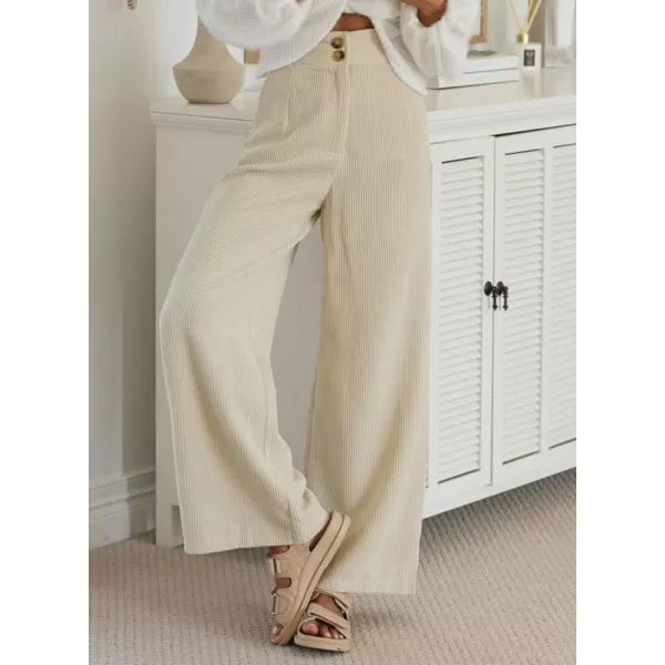 imageSidefeel Corduroy Pants for Women 2024 Casual High Waisted Double Buttoned Stretchy Loose Fit Wide Leg Pants with PocketsApricot