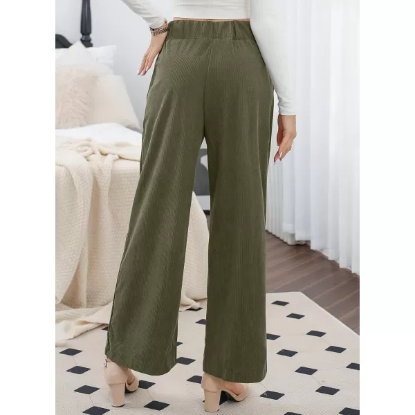 imageSidefeel Corduroy Pants for Women 2024 Casual High Waisted Double Buttoned Stretchy Loose Fit Wide Leg Pants with PocketsArmy Green