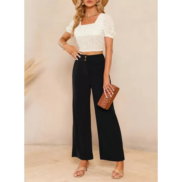 imageSidefeel Corduroy Pants for Women 2024 Casual High Waisted Double Buttoned Stretchy Loose Fit Wide Leg Pants with PocketsBlack