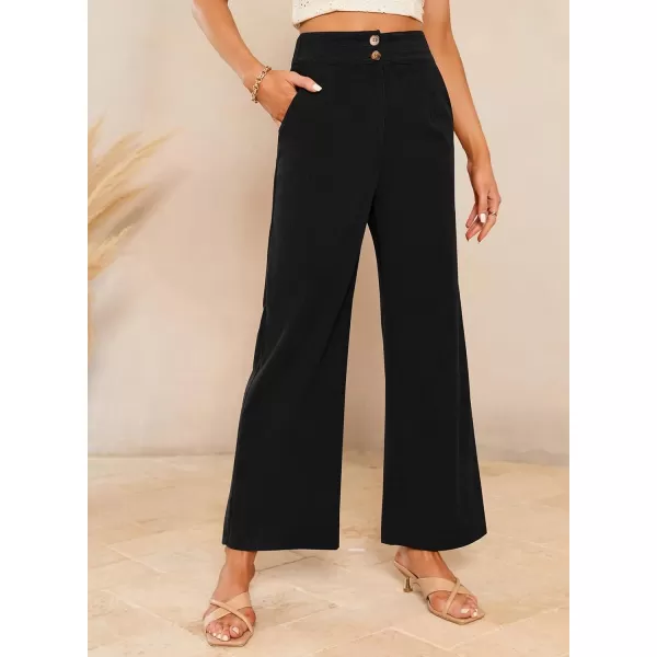 imageSidefeel Corduroy Pants for Women 2024 Casual High Waisted Double Buttoned Stretchy Loose Fit Wide Leg Pants with PocketsBlack