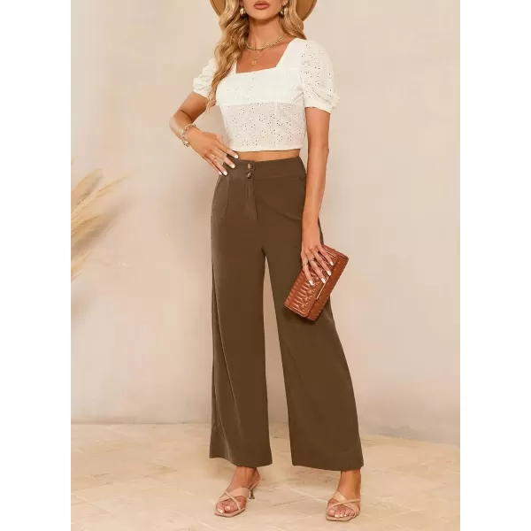 imageSidefeel Corduroy Pants for Women 2024 Casual High Waisted Double Buttoned Stretchy Loose Fit Wide Leg Pants with PocketsBrown