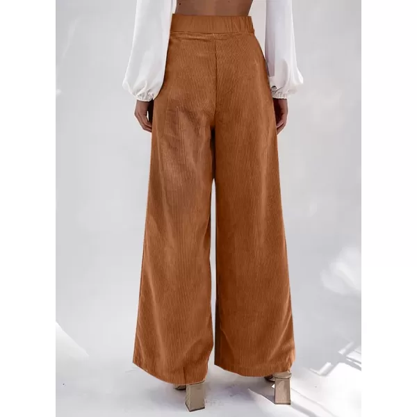 imageSidefeel Corduroy Pants for Women 2024 Casual High Waisted Double Buttoned Stretchy Loose Fit Wide Leg Pants with PocketsChestnut