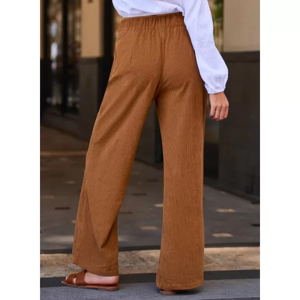 imageSidefeel Corduroy Pants for Women 2024 Casual High Waisted Double Buttoned Stretchy Loose Fit Wide Leg Pants with PocketsChestnut