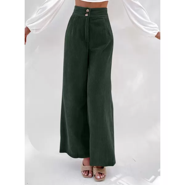 imageSidefeel Corduroy Pants for Women 2024 Casual High Waisted Double Buttoned Stretchy Loose Fit Wide Leg Pants with PocketsDark Green