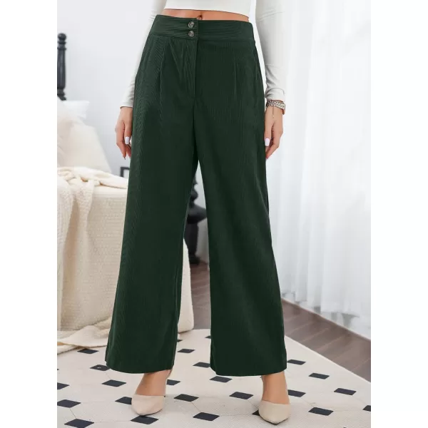 imageSidefeel Corduroy Pants for Women 2024 Casual High Waisted Double Buttoned Stretchy Loose Fit Wide Leg Pants with PocketsDark Green