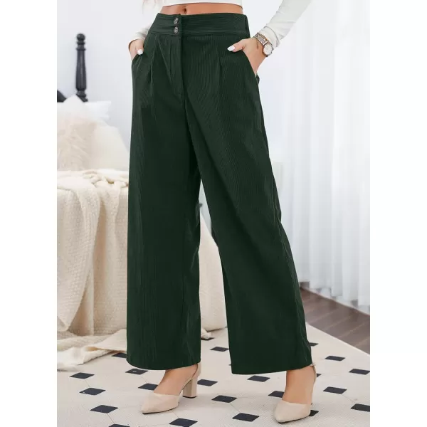 imageSidefeel Corduroy Pants for Women 2024 Casual High Waisted Double Buttoned Stretchy Loose Fit Wide Leg Pants with PocketsDark Green