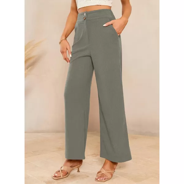 imageSidefeel Corduroy Pants for Women 2024 Casual High Waisted Double Buttoned Stretchy Loose Fit Wide Leg Pants with PocketsGray