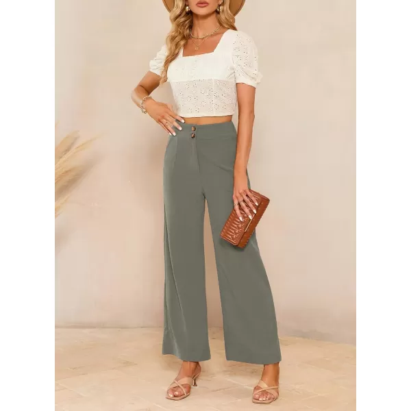 imageSidefeel Corduroy Pants for Women 2024 Casual High Waisted Double Buttoned Stretchy Loose Fit Wide Leg Pants with PocketsGray