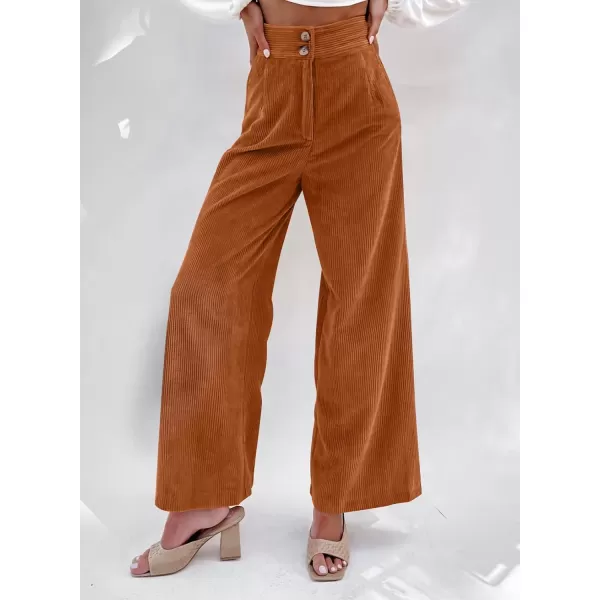 imageSidefeel Corduroy Pants for Women 2024 Casual High Waisted Double Buttoned Stretchy Loose Fit Wide Leg Pants with PocketsOrange