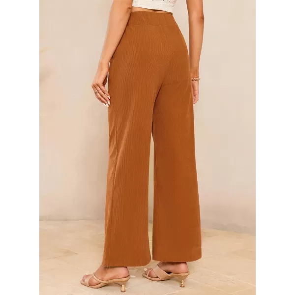 imageSidefeel Corduroy Pants for Women 2024 Casual High Waisted Double Buttoned Stretchy Loose Fit Wide Leg Pants with PocketsOrange