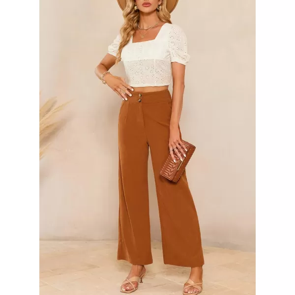 imageSidefeel Corduroy Pants for Women 2024 Casual High Waisted Double Buttoned Stretchy Loose Fit Wide Leg Pants with PocketsOrange