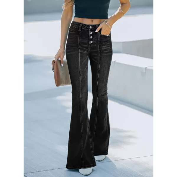 imageSidefeel Womens High Waisted Jeans Wide Leg Button Fly Bell Bottoms Flared Denim PantsAblack