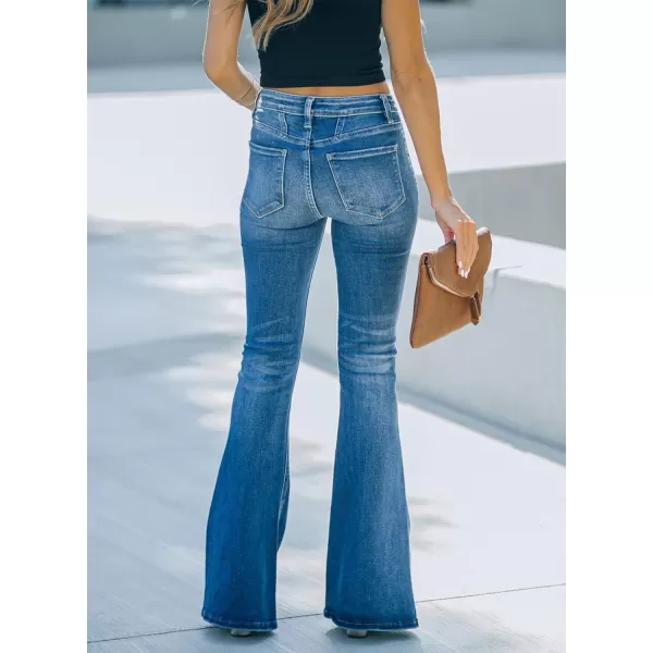 imageSidefeel Womens High Waisted Jeans Wide Leg Button Fly Bell Bottoms Flared Denim PantsAblue