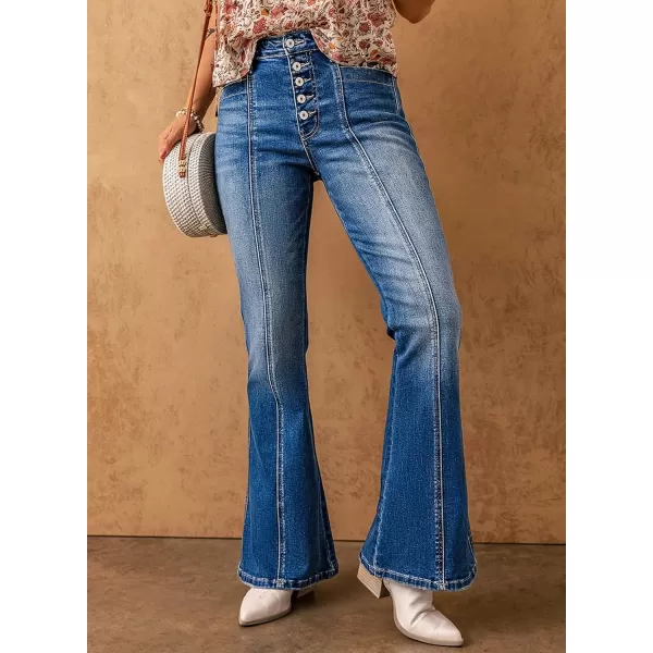 imageSidefeel Womens High Waisted Jeans Wide Leg Button Fly Bell Bottoms Flared Denim PantsAblue