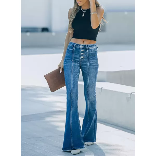 imageSidefeel Womens High Waisted Jeans Wide Leg Button Fly Bell Bottoms Flared Denim PantsAblue