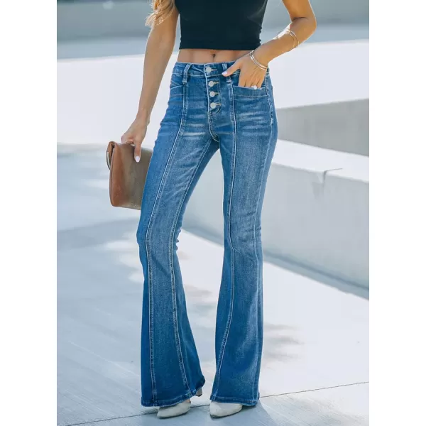 imageSidefeel Womens High Waisted Jeans Wide Leg Button Fly Bell Bottoms Flared Denim PantsAblue