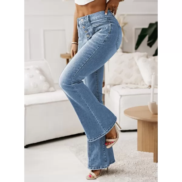 imageSidefeel Womens High Waisted Jeans Wide Leg Button Fly Bell Bottoms Flared Denim PantsAsky Blue