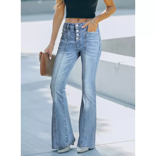 imageSidefeel Womens High Waisted Jeans Wide Leg Button Fly Bell Bottoms Flared Denim PantsAsky Blue