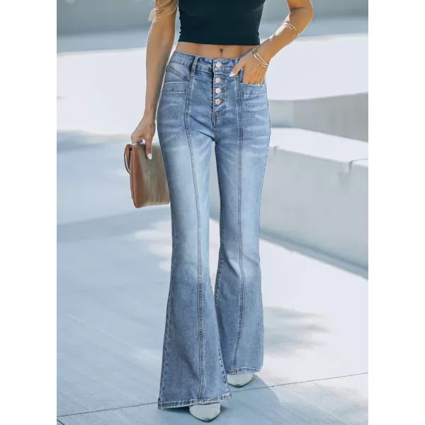 imageSidefeel Womens High Waisted Jeans Wide Leg Button Fly Bell Bottoms Flared Denim PantsAsky Blue