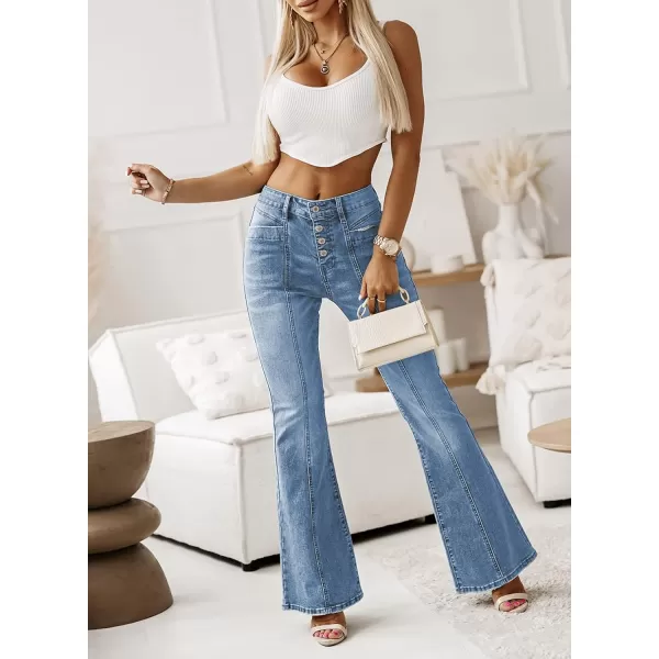 imageSidefeel Womens High Waisted Jeans Wide Leg Button Fly Bell Bottoms Flared Denim PantsAsky Blue