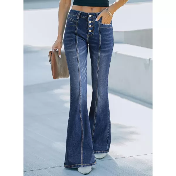 imageSidefeel Womens High Waisted Jeans Wide Leg Button Fly Bell Bottoms Flared Denim PantsBluing