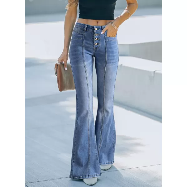 imageSidefeel Womens High Waisted Jeans Wide Leg Button Fly Bell Bottoms Flared Denim PantsIceland Blue