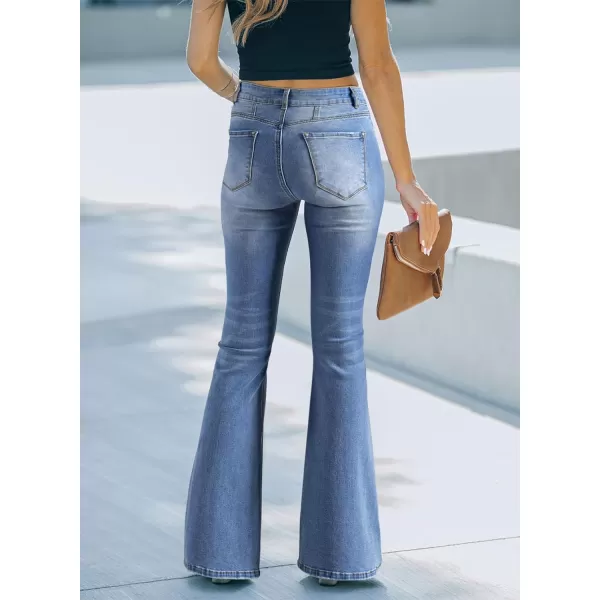 imageSidefeel Womens High Waisted Jeans Wide Leg Button Fly Bell Bottoms Flared Denim PantsIceland Blue