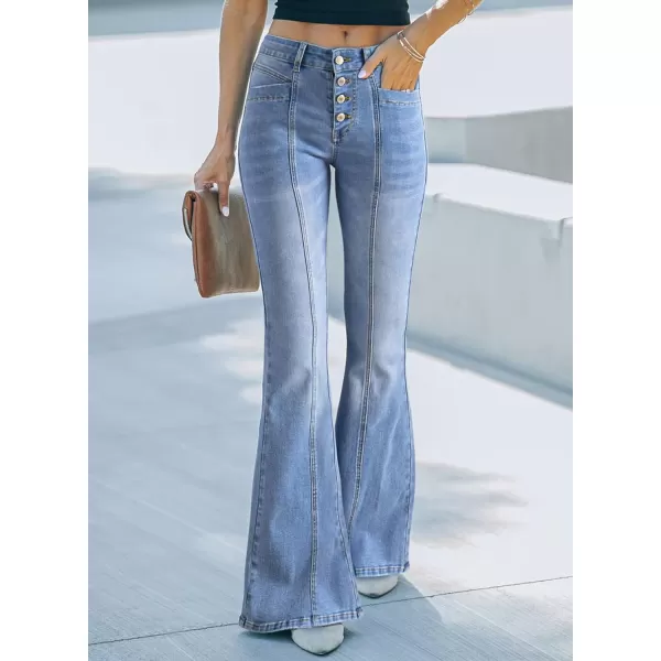 imageSidefeel Womens High Waisted Jeans Wide Leg Button Fly Bell Bottoms Flared Denim PantsMist Blue