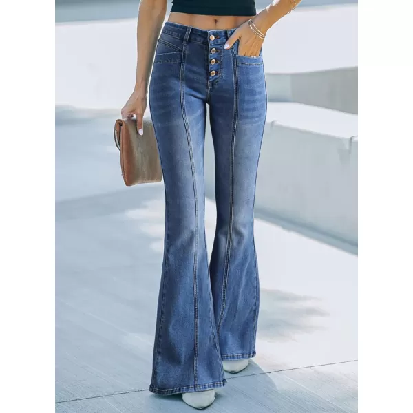 imageSidefeel Womens High Waisted Jeans Wide Leg Button Fly Bell Bottoms Flared Denim PantsSky Blue