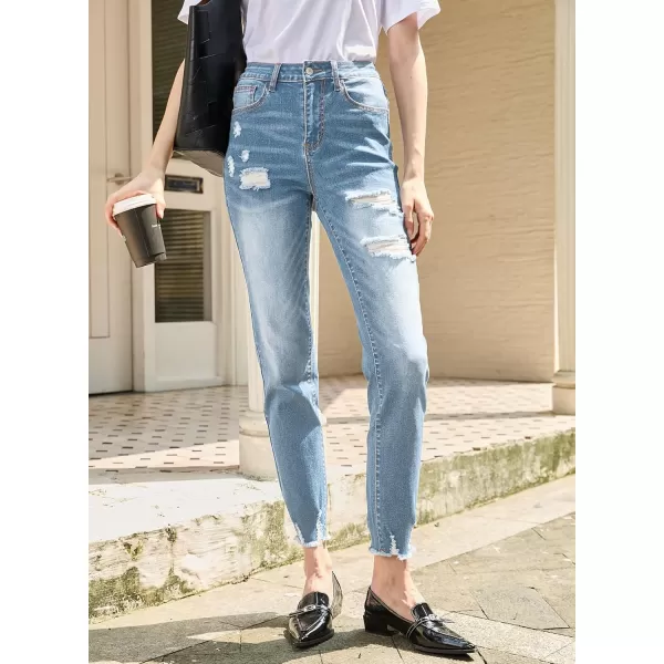 imageSidefeel Womens Straight Leg Jeans Ripped Casual Loose Distressed Boyfriend Denim PantsBeau Blue