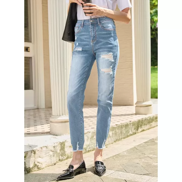 imageSidefeel Womens Straight Leg Jeans Ripped Casual Loose Distressed Boyfriend Denim PantsBeau Blue