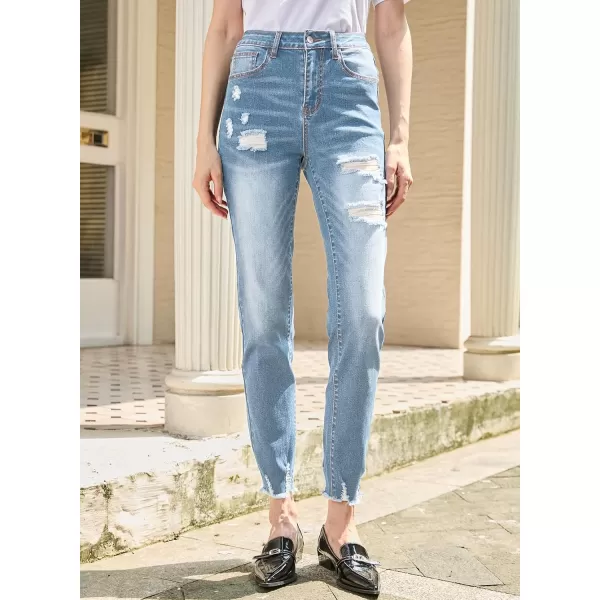 imageSidefeel Womens Straight Leg Jeans Ripped Casual Loose Distressed Boyfriend Denim PantsBeau Blue