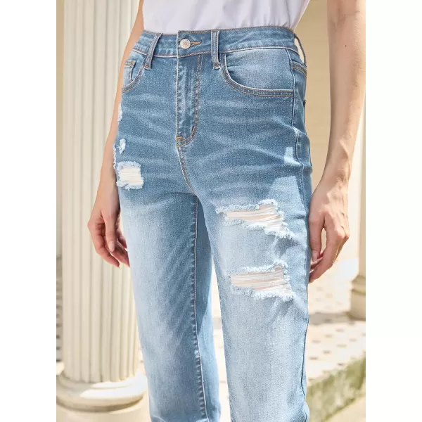 imageSidefeel Womens Straight Leg Jeans Ripped Casual Loose Distressed Boyfriend Denim PantsBeau Blue