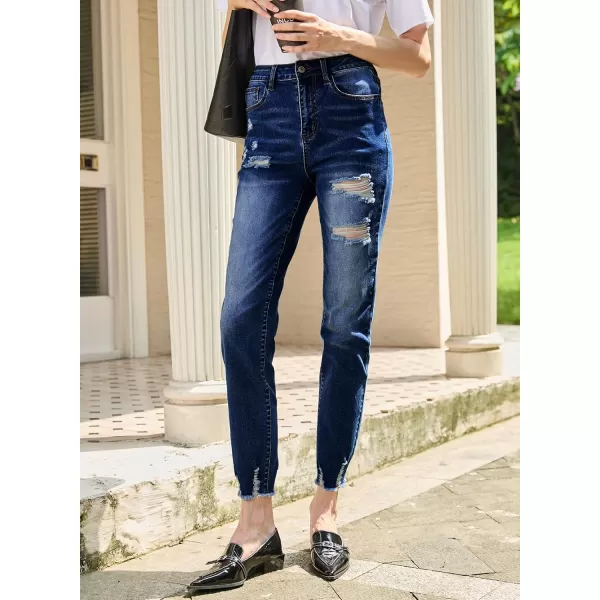 imageSidefeel Womens Straight Leg Jeans Ripped Casual Loose Distressed Boyfriend Denim PantsNavy Blue