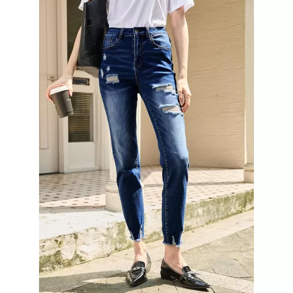 imageSidefeel Womens Straight Leg Jeans Ripped Casual Loose Distressed Boyfriend Denim PantsNavy Blue