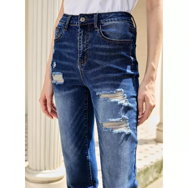 imageSidefeel Womens Straight Leg Jeans Ripped Casual Loose Distressed Boyfriend Denim PantsNavy Blue